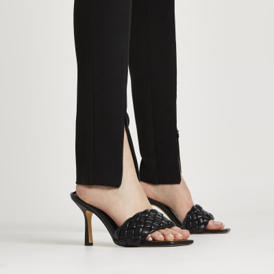 Black ponte zip split hem leggings