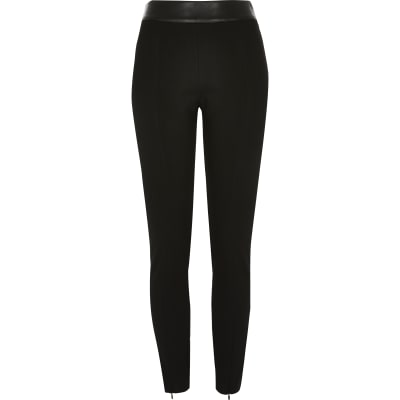 Black ponte zip split hem leggings