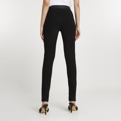 Black ponte zip split hem leggings
