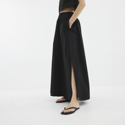 Black Poplin Maxi Skirt