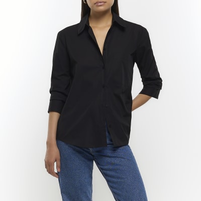 Black poplin oversized shirt | River Island