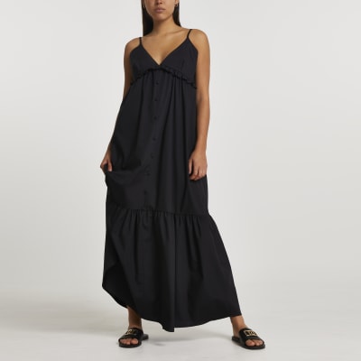 black poplin tiered dress