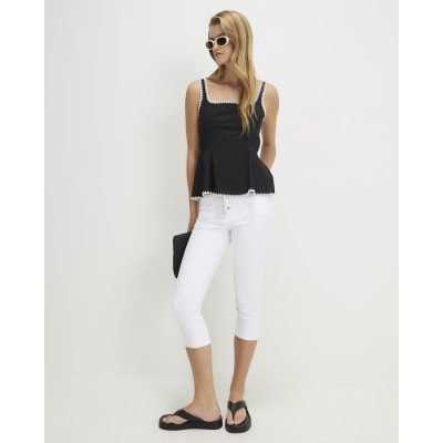 Poplin Whipstitch Trim Peplum Top