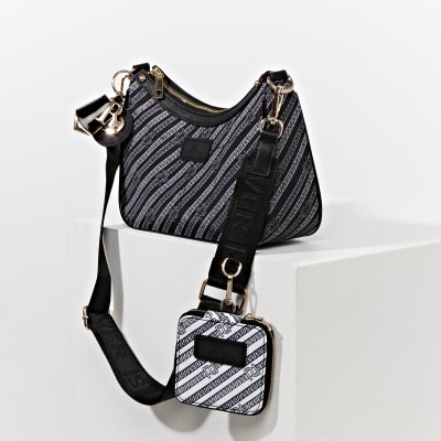 Black Crossbody Bag With Chain Accent