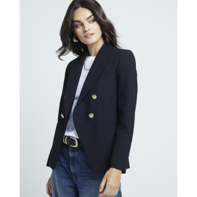 Black premium double breasted Blazer River Island