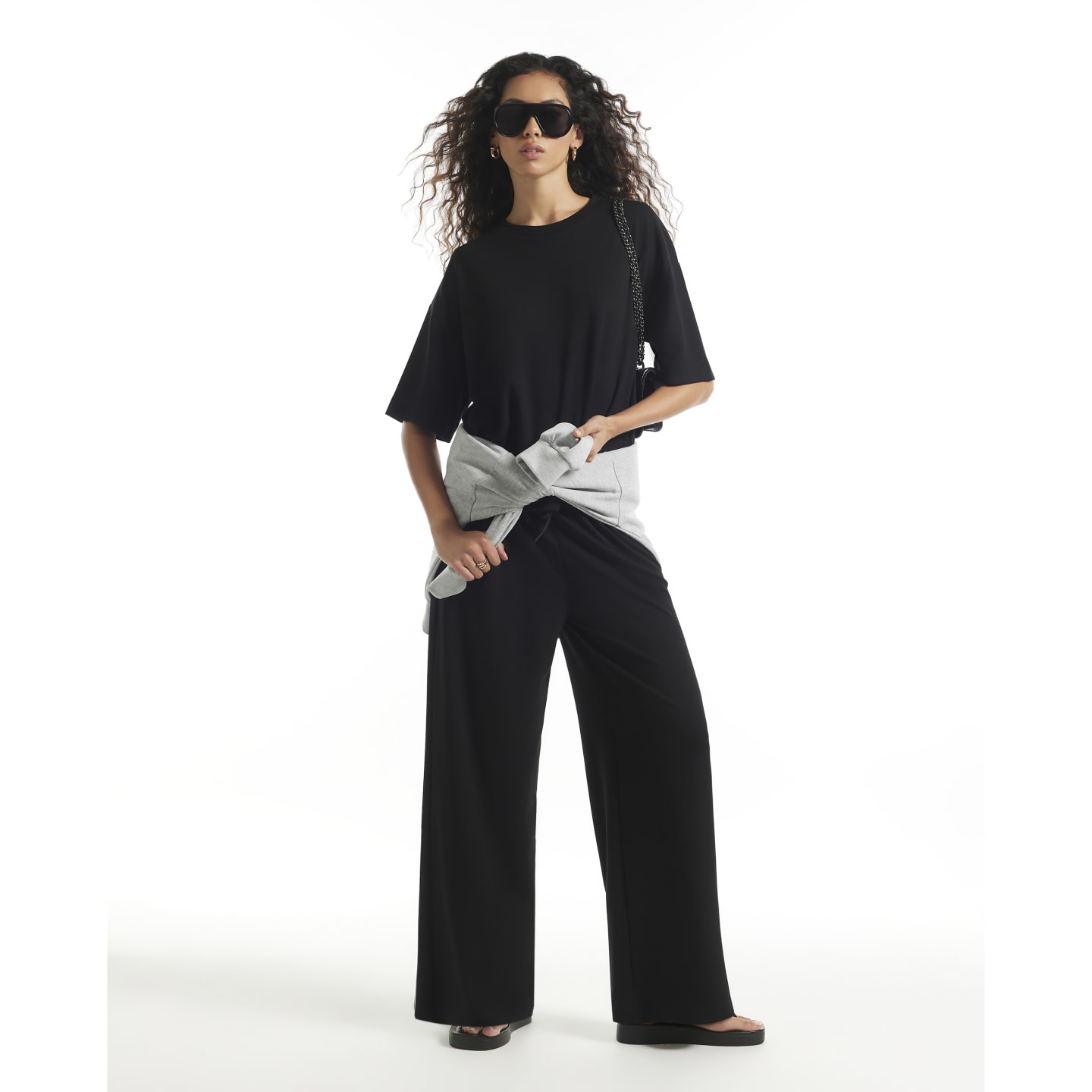 River Island Black Premium Drawstring Wide Leg Joggers — photo 1 of 1