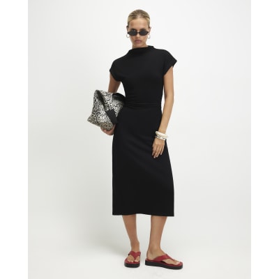 Premium High Neck Ruched Midi Dress