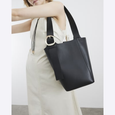 Black Premium Large Leather Bucket Bag