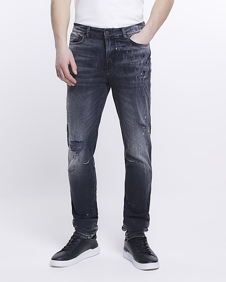 Black premium skinny fit ripped jeans