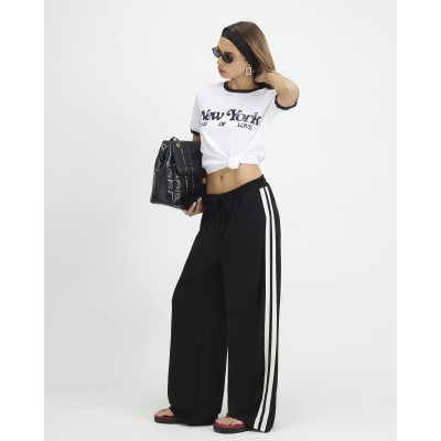 Black Premium Tape Wide Leg Joggers
