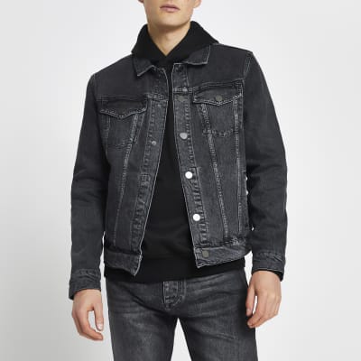 Black premium washed denim jacket | River Island