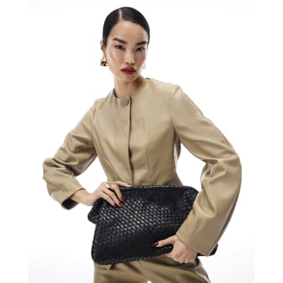 Black Premium Woven Leather Clutch Bag
