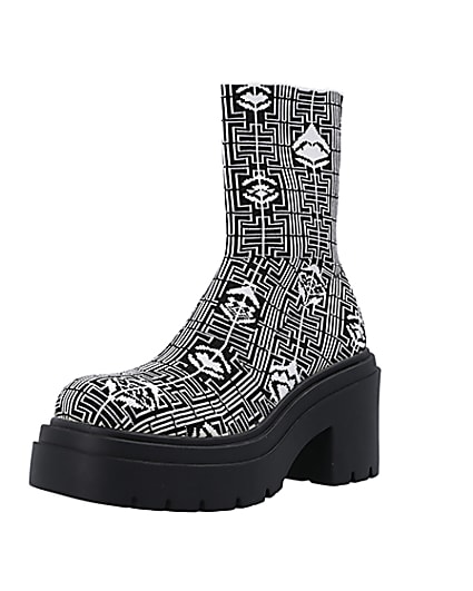 360 degree animation of product Black print ankle sock boots frame-0