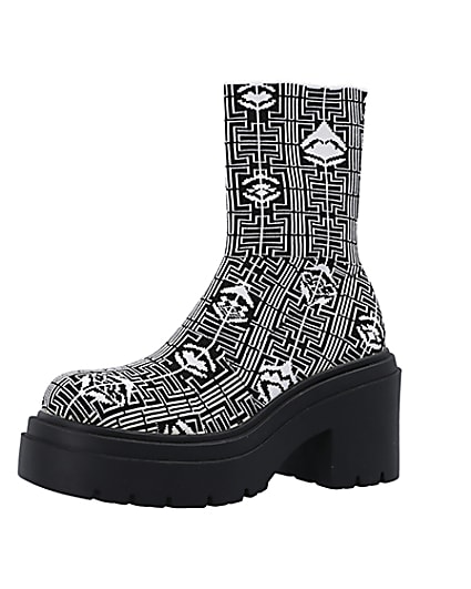 360 degree animation of product Black print ankle sock boots frame-1