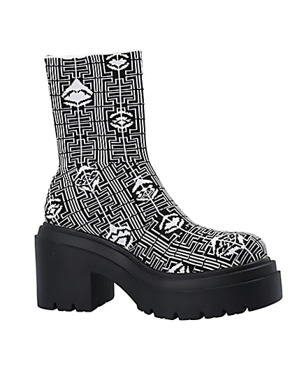 360 degree animation of product Black print ankle sock boots frame-16