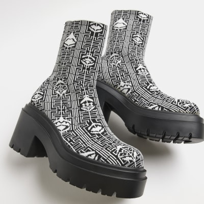 Black print ankle sock boots River Island