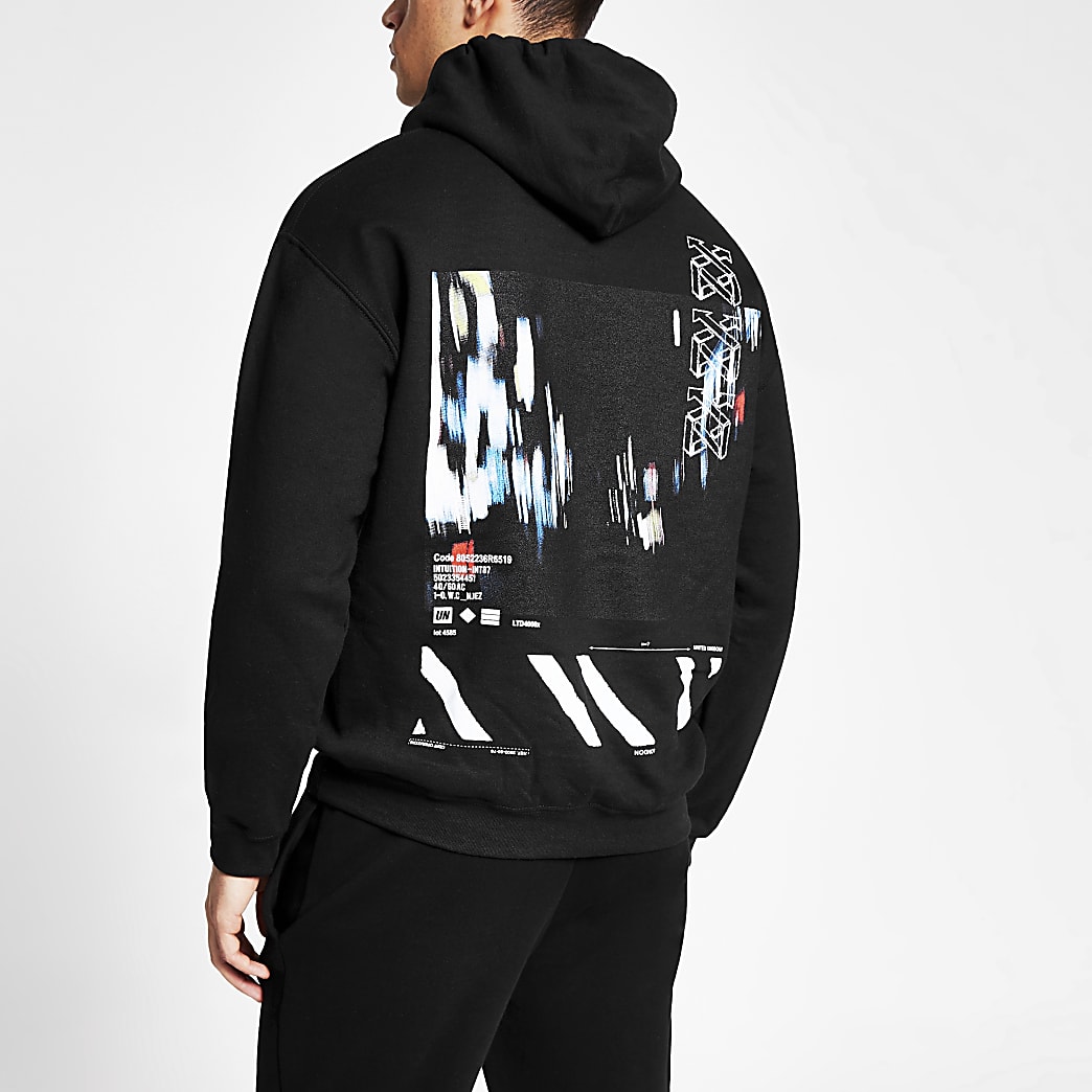 Black print long sleeve hoodie | River Island