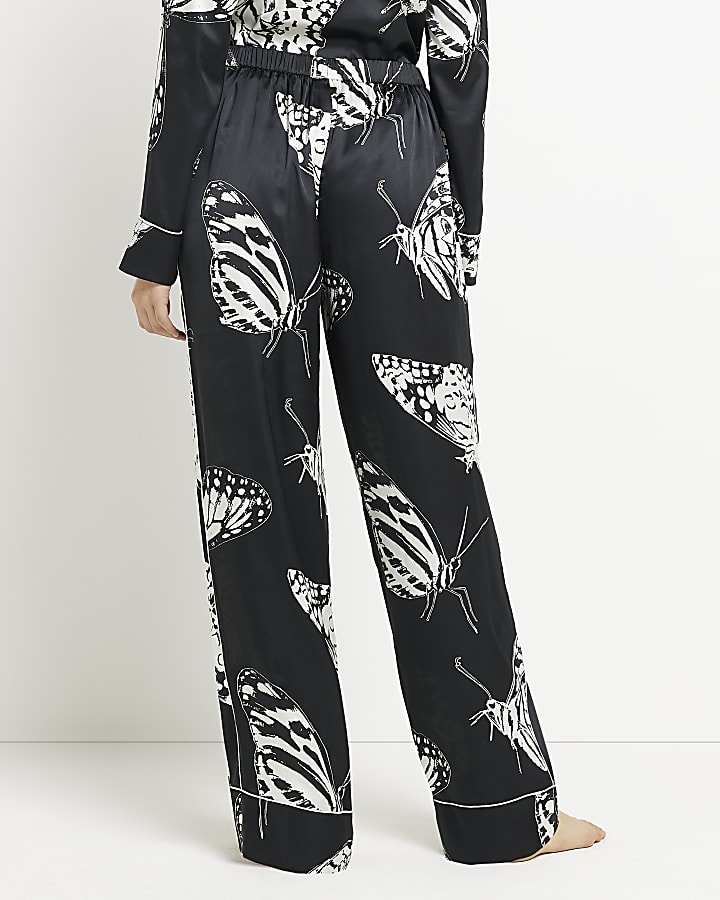 Black print satin pyjama bottoms