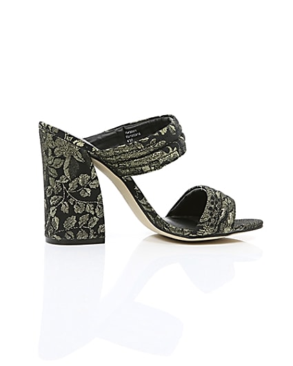 360 degree animation of product Black print strappy heeled mules frame-10