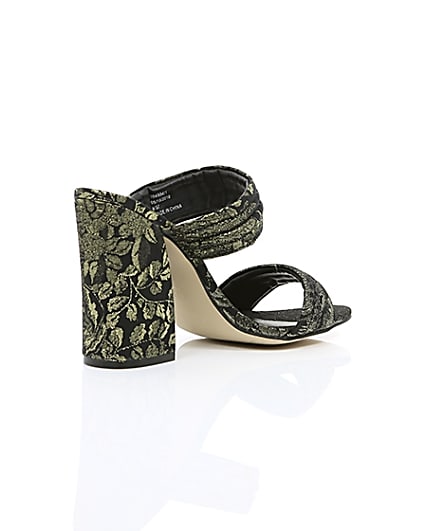 360 degree animation of product Black print strappy heeled mules frame-12