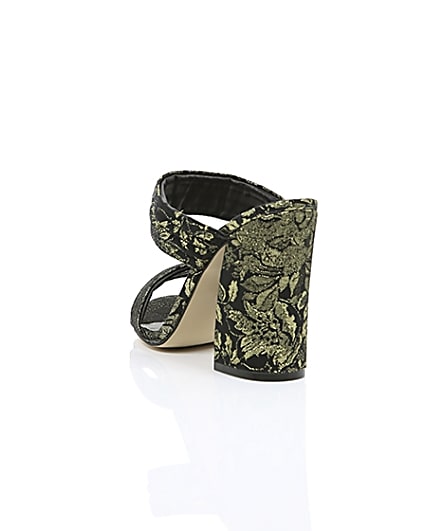 360 degree animation of product Black print strappy heeled mules frame-17