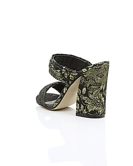 360 degree animation of product Black print strappy heeled mules frame-18