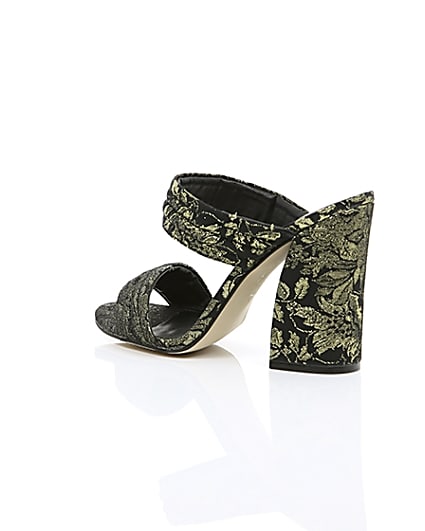 360 degree animation of product Black print strappy heeled mules frame-19