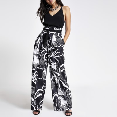 river island black flared trousers