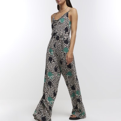 Black printed cowl neck jumpsuit