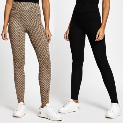 Black printed leggings 2 pack River Island
