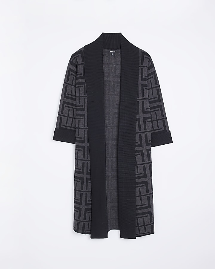 Black printed longline cardigan