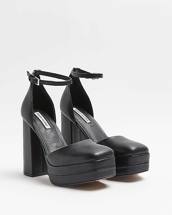Black PU platform heeled shoes