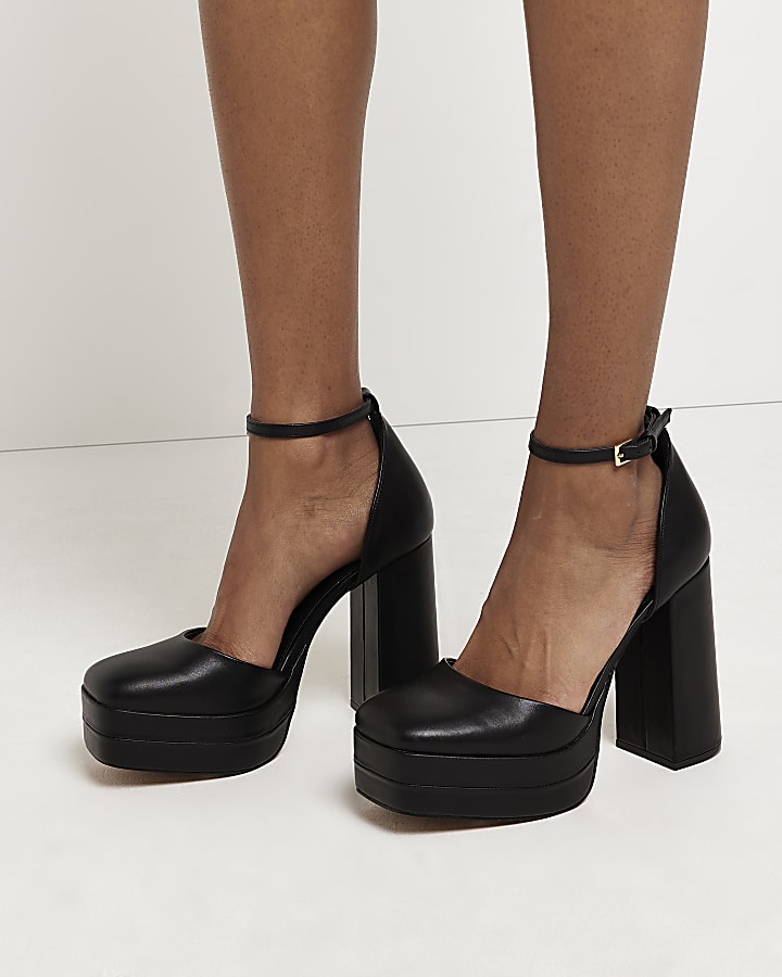 Black PU platform heeled shoes