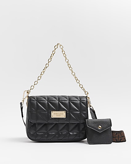 Black PU quilted cross body bag