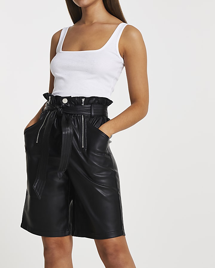 Black PU zip detail smart shorts