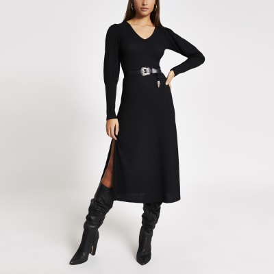 river island black ribbed dress