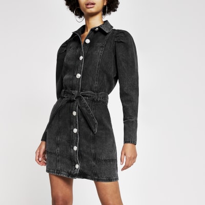 black denim dress with belt