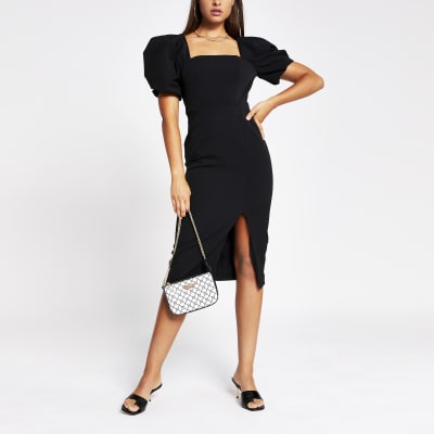 black puff sleeve dress