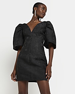 Black puff sleeve mini dress