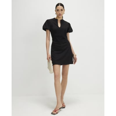 Black Puff Sleeve Mini Dress | River Island