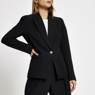 Black puff sleeve single button blazer | River Island