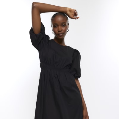 Black smock hotsell midi dress