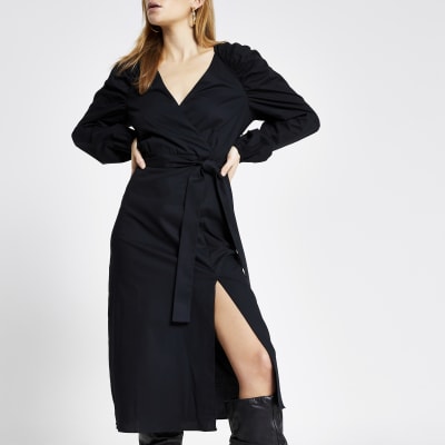 black belted midi dress