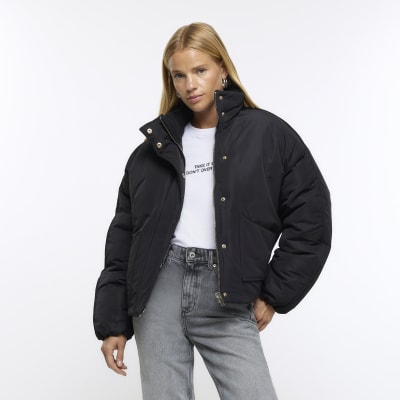 Black puffer jacket | River Island