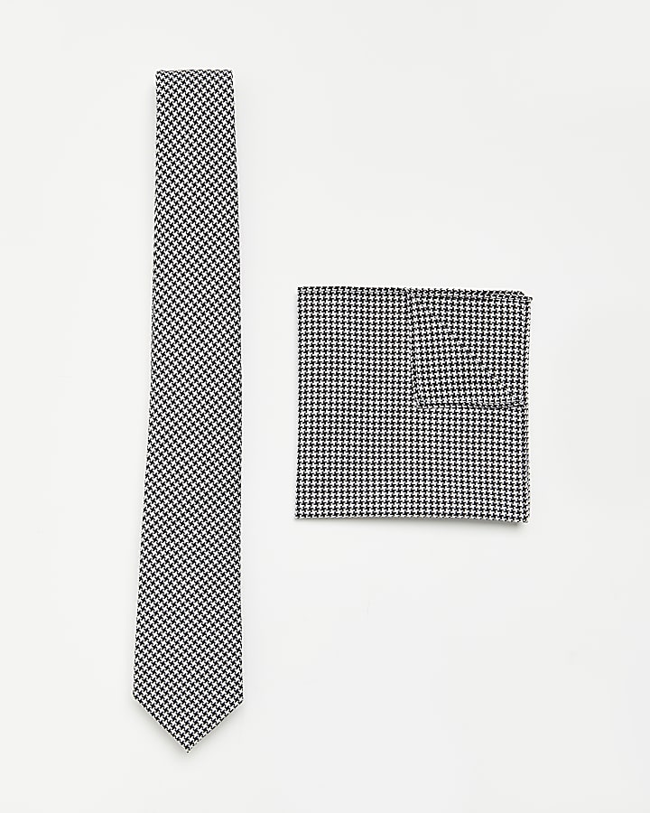Black puppytooth Tie and handkerchief Set