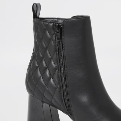 Black quilted block heel boots