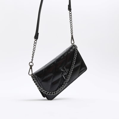 Black quilted chain cross body bag River Island