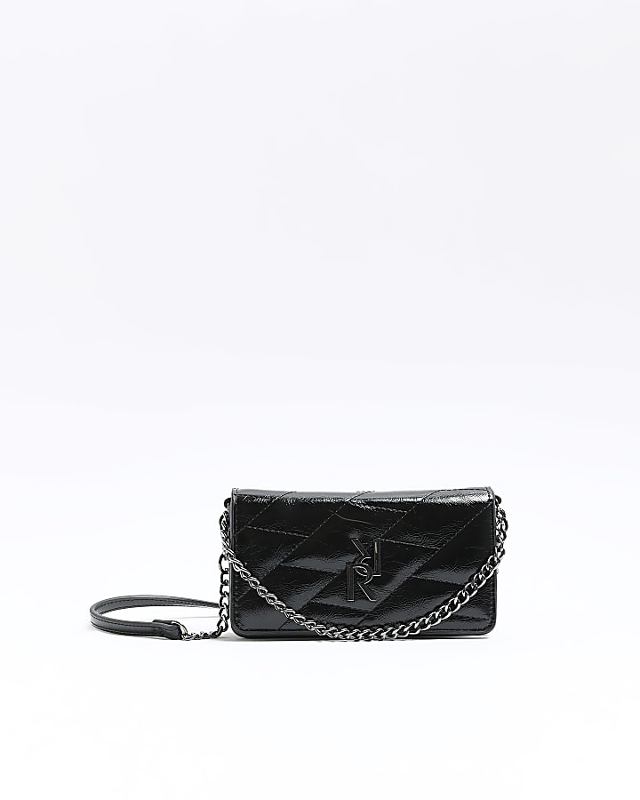 Black quilted chain cross body bag | River Island