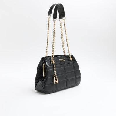 River Island quilted chain shoulder bag in black