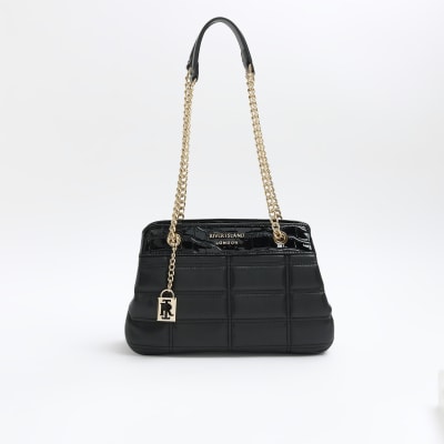 River Island quilted chain shoulder bag in black